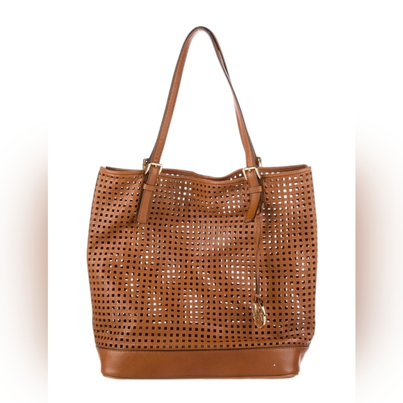 Michael Kors Handbags - Michael Kors Brown Perforated Leather Tote Saddle Bag with Detachable Coin Purse